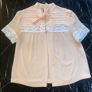 Vintage Silk Open Front Lace Blouse
